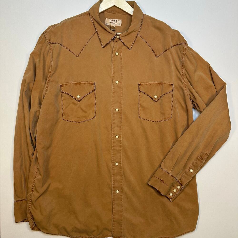 Ryan Michael Silk and Cotton Pearl Snap Western Shirt with Whipstitch Detail